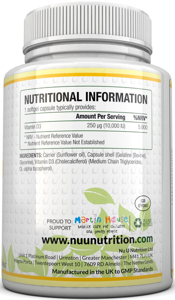 Vitamin D3 10,000 IU - 365 Softgels 1 Year Supply