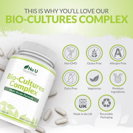 Bio Cultures Complex: 10 Billion CFU Live Cultures for Digestive & Immune Health – 180 Capsules for 6-Month Supply, Vegetarian & Gluten-Free Formula