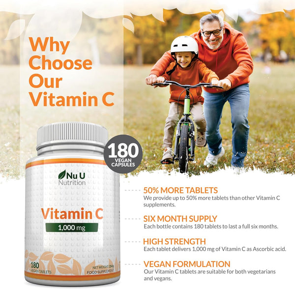Vitamin C 1000mg - 180 Vegan Tablets - 6 Month Supply