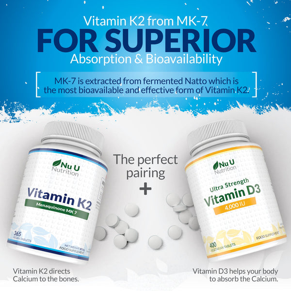 Vitamin K2 MK 7 200mcg - 365 Vegan Tablets - 1 Year Supply