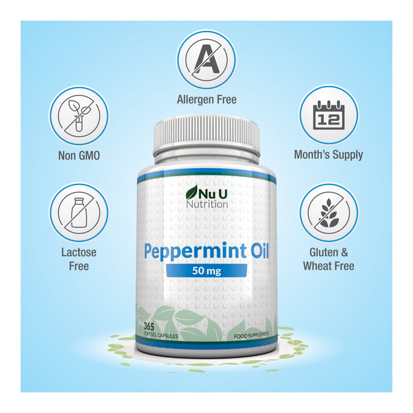Peppermint Oil 50mg - 365 Rapid Release Softgels Capsules - 1 Year Supply