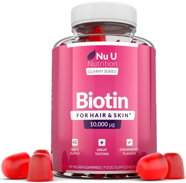 Biotin Hair Gummies 10,000mcg - 90 Vegan Gummies - Strawberry Flavour - 45 Day Supply