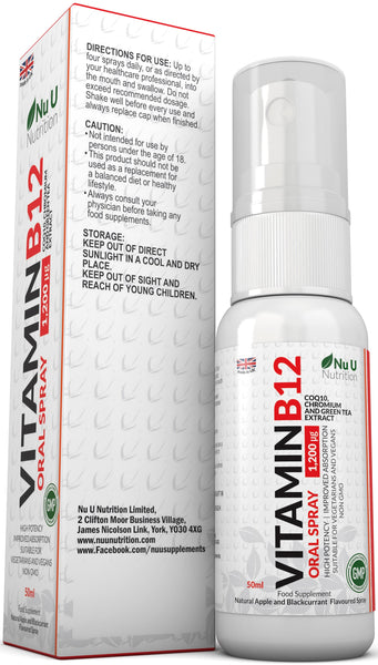 Vitamin B12 Spray 1,200 µg - 50ml - Vegan Vit B12 - Natural Apple and Blackcurrant Flavour - 83 Servings