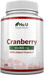 Cranberry Tablets 10,000mg - 180 Vegan Tablets with Vitamin C - 6 Month Supply