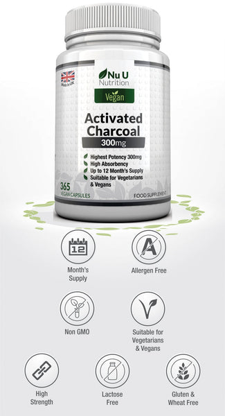 Activated Charcoal 300mg - 365 Vegan Capsules - 1 Year Supply