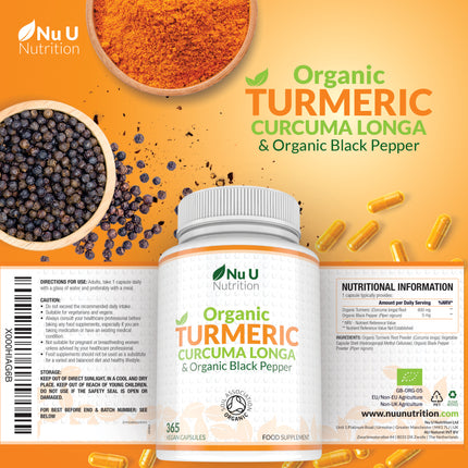 Turmeric Curcumin 600mg with Black Pepper for Enhanced Absorption - Organic Vegan Anti-Inflammatory Supplement for Joint & Immunity Support