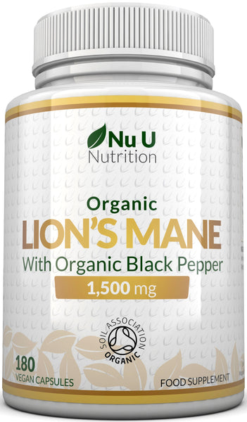Organic Lions Mane 1500mg - 180 Vegan Capsules - 6 Month Supply