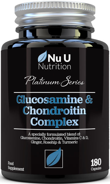 Glucosamine and Chondroitin High Strength Complex - 180 Capsules - With Turmeric, Ginger, Rosehip, Vitamin C & D - 3 Month Supply