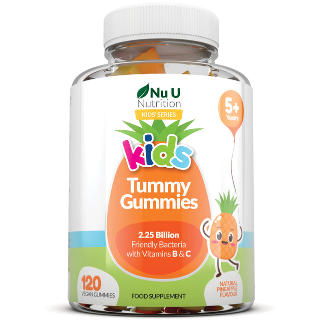 Kids Tummy Gummies (Age 5+) - Probiotics for Children - 120 Vegan Gummies - Natural Pineapple Flavour - 2 Month Supply
