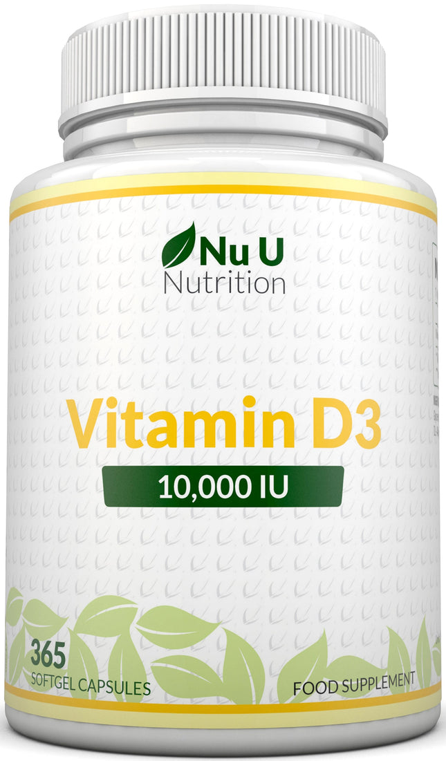 Vitamin D3 10,000IU Premium Capsules - Supports Bone Health, Immune Function & Overall Wellbeing - Gluten Free Formula for Optimal Sunshine Vitamin Levels