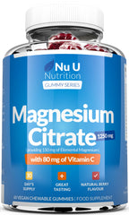 Magnesium Gummies 1060mg for Adults and Kids (5+) - 60 Vegan Gummies - 1 Month Supply - Berry Flavour