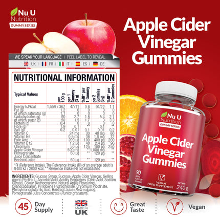 Apple Cider Vinegar Gummies for Digestive Health and Wellness - Vegan, Gluten-Free, and Powerfully Effective