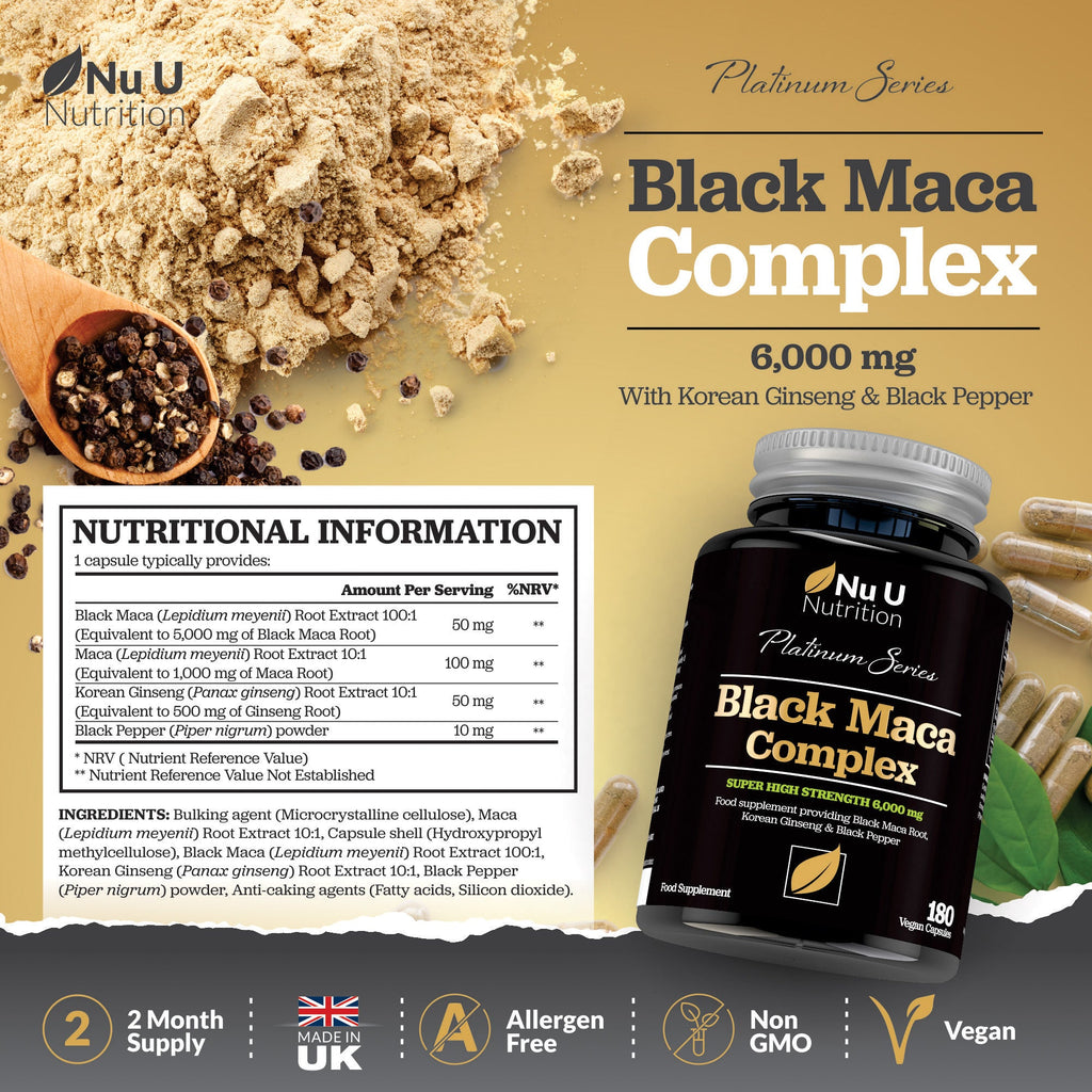 Maca Root Complex 6000mg - 180 Vegan Capsules - 6 Month Supply – Nu U ...