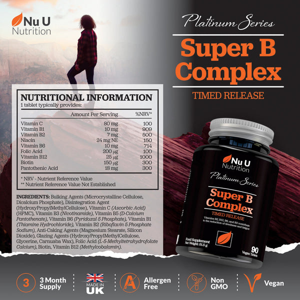 Vitamin B Complex - 90 Vegan Tablets - 3 Month Supply