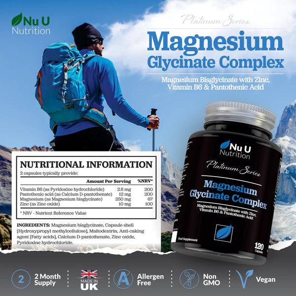 Magnesium Glycinate Complex - 120 Vegan Capsules - 2 Month Supply