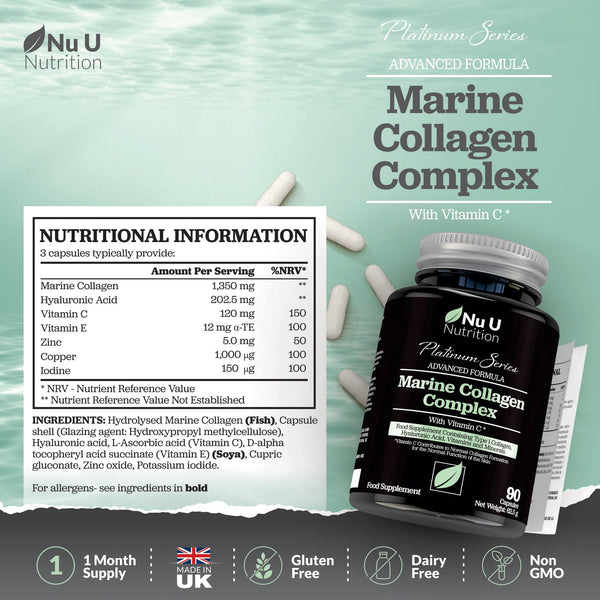 Marine Collagen Supplement 1350mg - 90 Capsules - 1 Month Supply