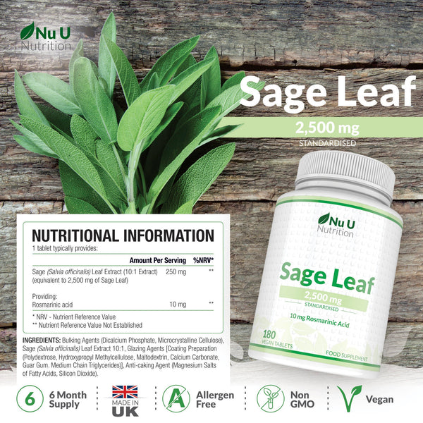 Sage Tablets 2500mg - 180 Vegan Tablets - 6 Month Supply