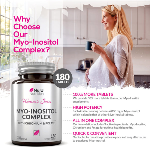 Myo-Inositol Complex - 180 Vegan Tablets with Folate & Chromium - Over 1 Month Supply