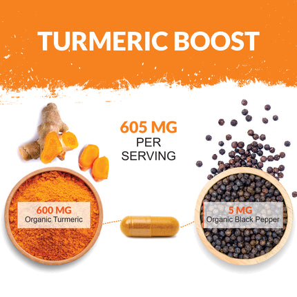 Turmeric Curcumin 600mg with Black Pepper for Enhanced Absorption - Organic Vegan Anti-Inflammatory Supplement for Joint & Immunity Support