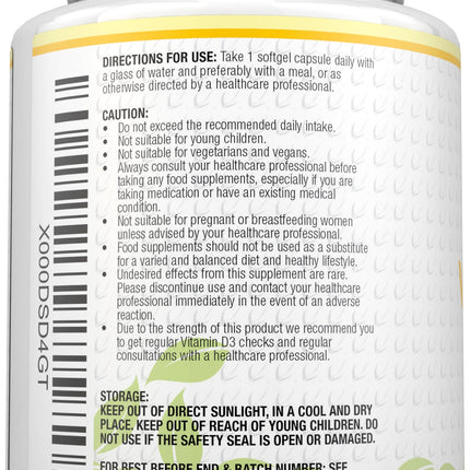 Vitamin D3 10,000IU Premium Capsules - Supports Bone Health, Immune Function & Overall Wellbeing - Gluten Free Formula for Optimal Sunshine Vitamin Levels