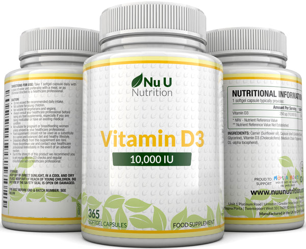 Vitamin D3 10,000 IU - 365 Softgels 1 Year Supply