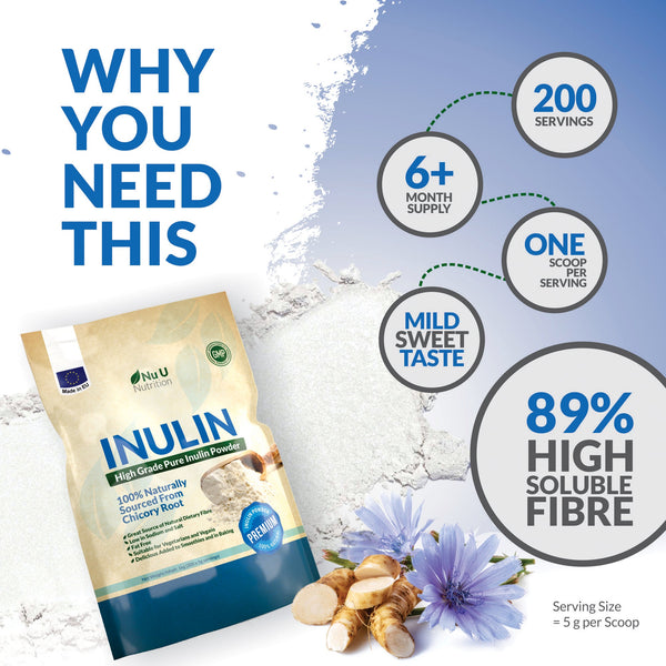 Inulin - 1000g High Grade Prebiotic Soluble Fibre Powder - Suitable for Vegetarians and Vegans – 200 Servings