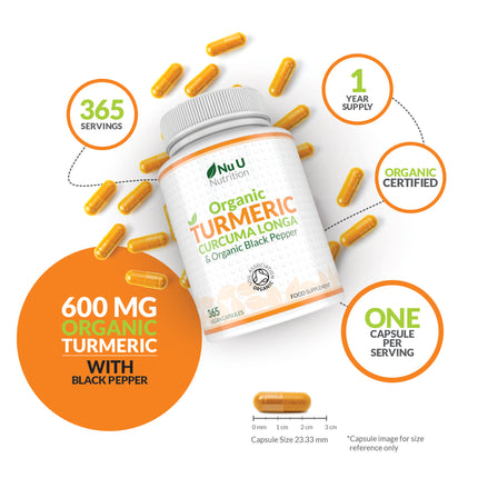 Turmeric Curcumin 600mg with Black Pepper for Enhanced Absorption - Organic Vegan Anti-Inflammatory Supplement for Joint & Immunity Support