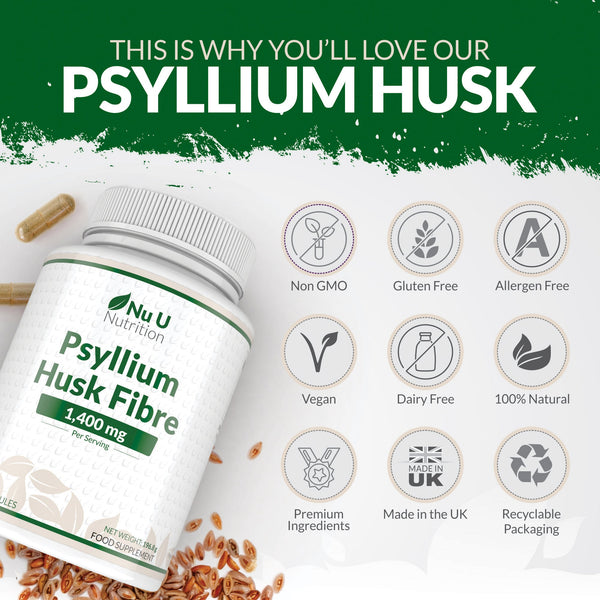 Psyllium Husk Capsules 700mg - 240 Vegan Capsules - 4 Month Supply