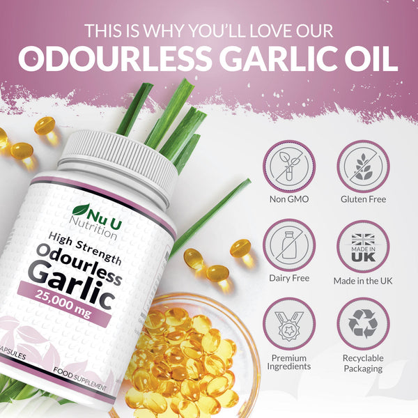 Garlic Capsules Odourless 25,000mg - 240 Softgel Capsules - 8 Month Supply