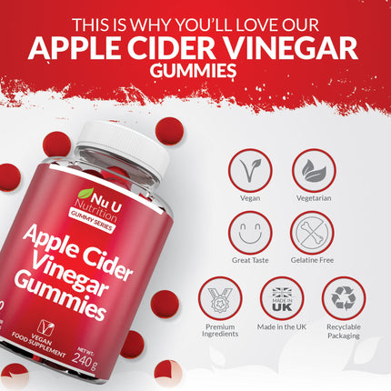 Apple Cider Vinegar Gummies for Digestive Health and Wellness - Vegan, Gluten-Free, and Powerfully Effective
