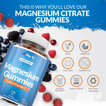 Magnesium Gummies for Kids 5+ and Adults - Delicious Berry  Flavour Daily Essential for Energy, Sleep Support, and Healthy Bones - Vegan & Gluten-Free
