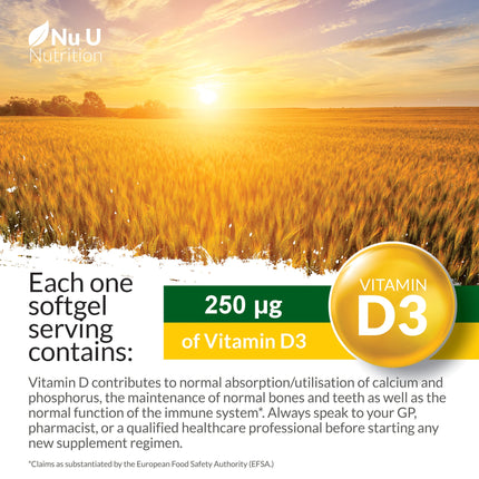 Vitamin D3 10,000IU Premium Capsules - Supports Bone Health, Immune Function & Overall Wellbeing - Gluten Free Formula for Optimal Sunshine Vitamin Levels