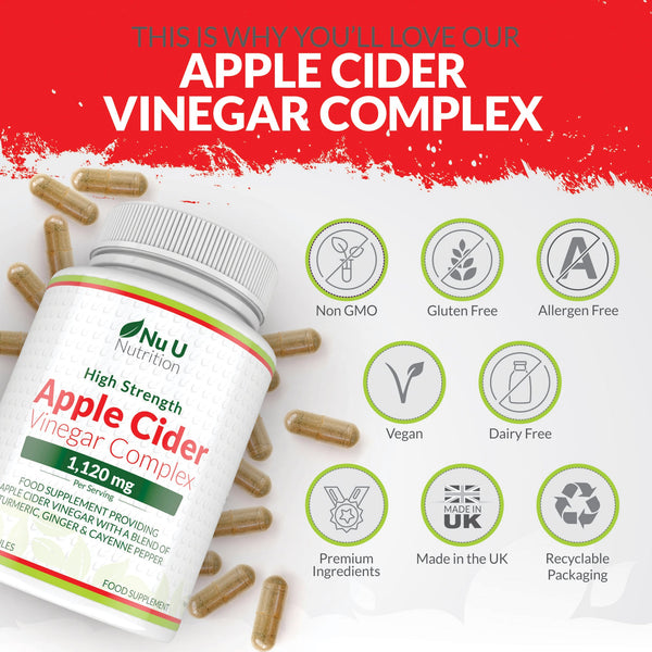 Apple Cider Vinegar 1120mg - 180 Vegan Capsules - 3 Month Supply