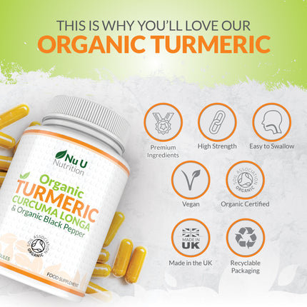 Turmeric Curcumin 600mg with Black Pepper for Enhanced Absorption - Organic Vegan Anti-Inflammatory Supplement for Joint & Immunity Support