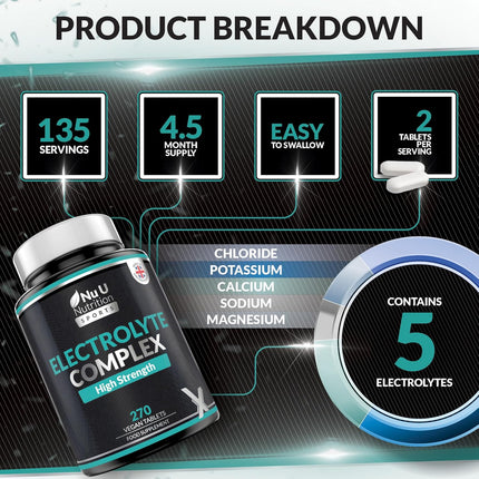 Electrolyte Complex - For Hydration & Performance – 270 Vegan Tablets with Sodium, Potassium, Magnesium & Calcium Phosphate -