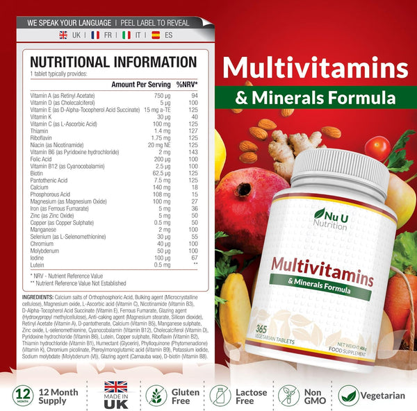 Multivitamins & Minerals - All in One Formula - 365 Vegetarian Tablets - 1 Year Supply