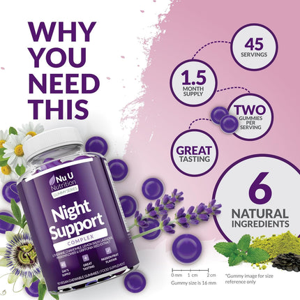 5HTP Night Support - Sleep Gummies for Adults - 90 Vegan Melatonin Alternative Gummies - Passionfruit Taste