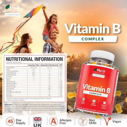 Vitamin B Complex - 90 Vegan Gummies - Tropical Fruit Flavour - 3 Month Supply