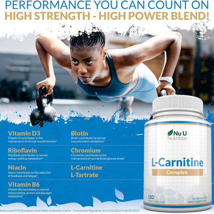 L-Carnitine Complex 2200mg - 180 High Strength Vegan Capsules - 1.5 Month Supply