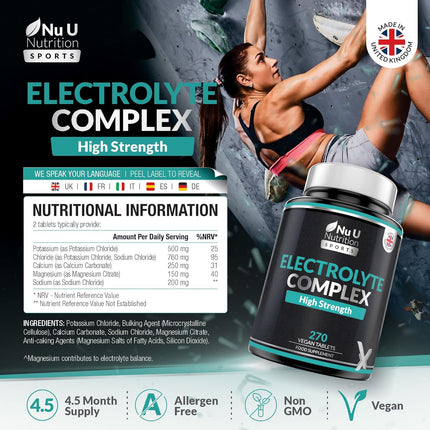 Electrolyte Complex - For Hydration & Performance – 270 Vegan Tablets with Sodium, Potassium, Magnesium & Calcium Phosphate -