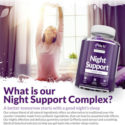 5HTP Night Support - Sleep Gummies for Adults - 90 Vegan Melatonin Alternative Gummies - Passionfruit Taste