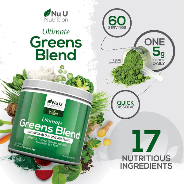 Super Greens Powder with 17 Superfoods - 300g  - 2 Month Supply - 60 Servings