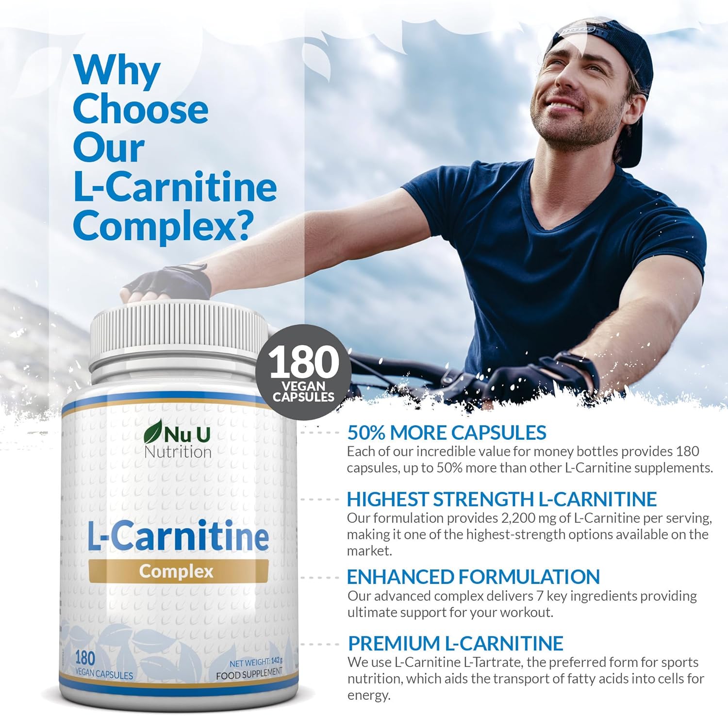 L-Carnitine Complex 2200mg - 180 High Strength Vegan Capsules - 1.5 Month Supply L-Carnitine Complex 2200mg - 180 High Strength Vegan Capsules - 1.5 Month Supply