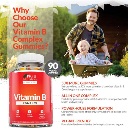 Vitamin B Complex - 90 Vegan Gummies - Tropical Fruit Flavour - 3 Month Supply