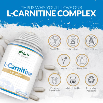 L-Carnitine Complex 2200mg - 180 High Strength Vegan Capsules - 1.5 Month Supply