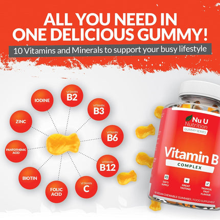 Vitamin B Complex - 90 Vegan Gummies - Tropical Fruit Flavour - 3 Month Supply