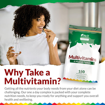 Multivitamins & Minerals - 180 Vegetarian Tablets - Resealable Pouch - Essentials