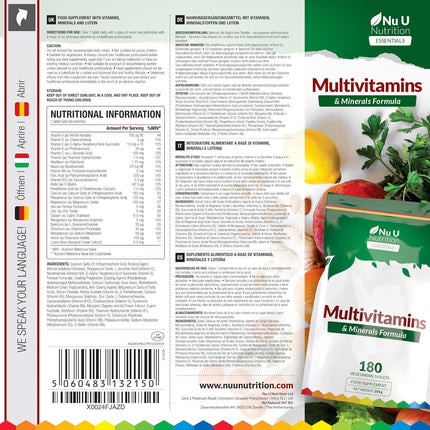 Multivitamins & Minerals - 180 Vegetarian Tablets - Resealable Pouch - Essentials