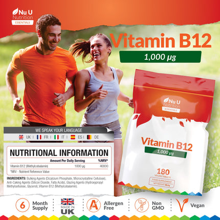Vitamin B12 1000μg - 180 Vegan Tablets