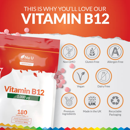 Vitamin B12 1000μg - 180 Vegan Tablets